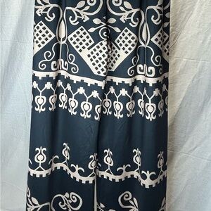 SHEIN Navy and Cream Patterned Wide Leg Pants